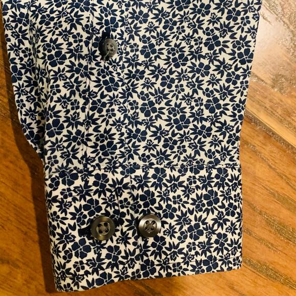 J Ferrar Shirt Stretch Mens S 14-14.5 Floral Cotton Poly Long Sleeve Barrel Cuff - Picture 2 of 10